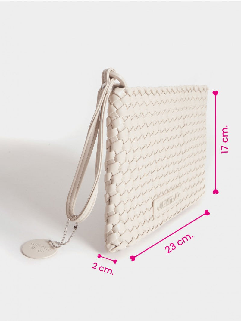 Set Lazo: Cartera Mediana + Sobre Pouch Rectangular Crema